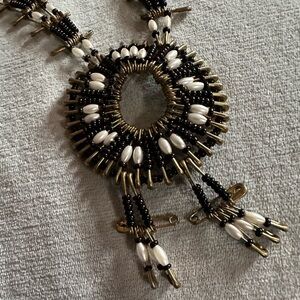 Vintage 70's Safety Pin And Bead Necklace